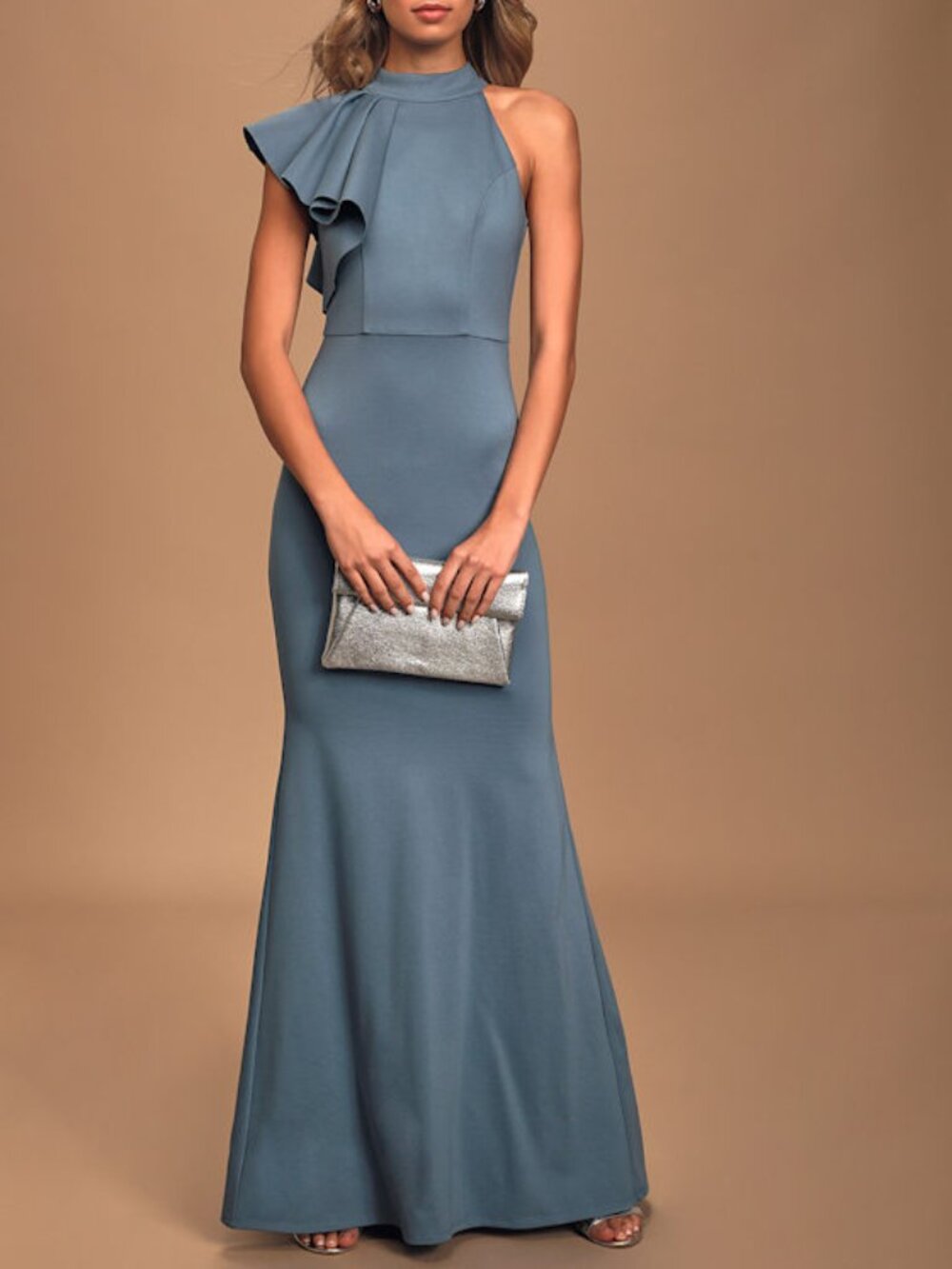 Lulus Margaux Slate Blue One-shoulder Maxi Dress - Size XS